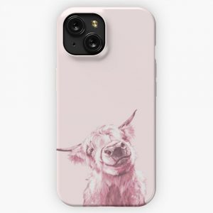 Highland Cow In Pink iPhone 15 Slim Phone Case Cover