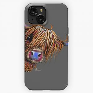 Highland Cow Print Scottish Sugar Lump On Grey By Shirley Macarthur iPhone 15 Slim Phone Case Cover