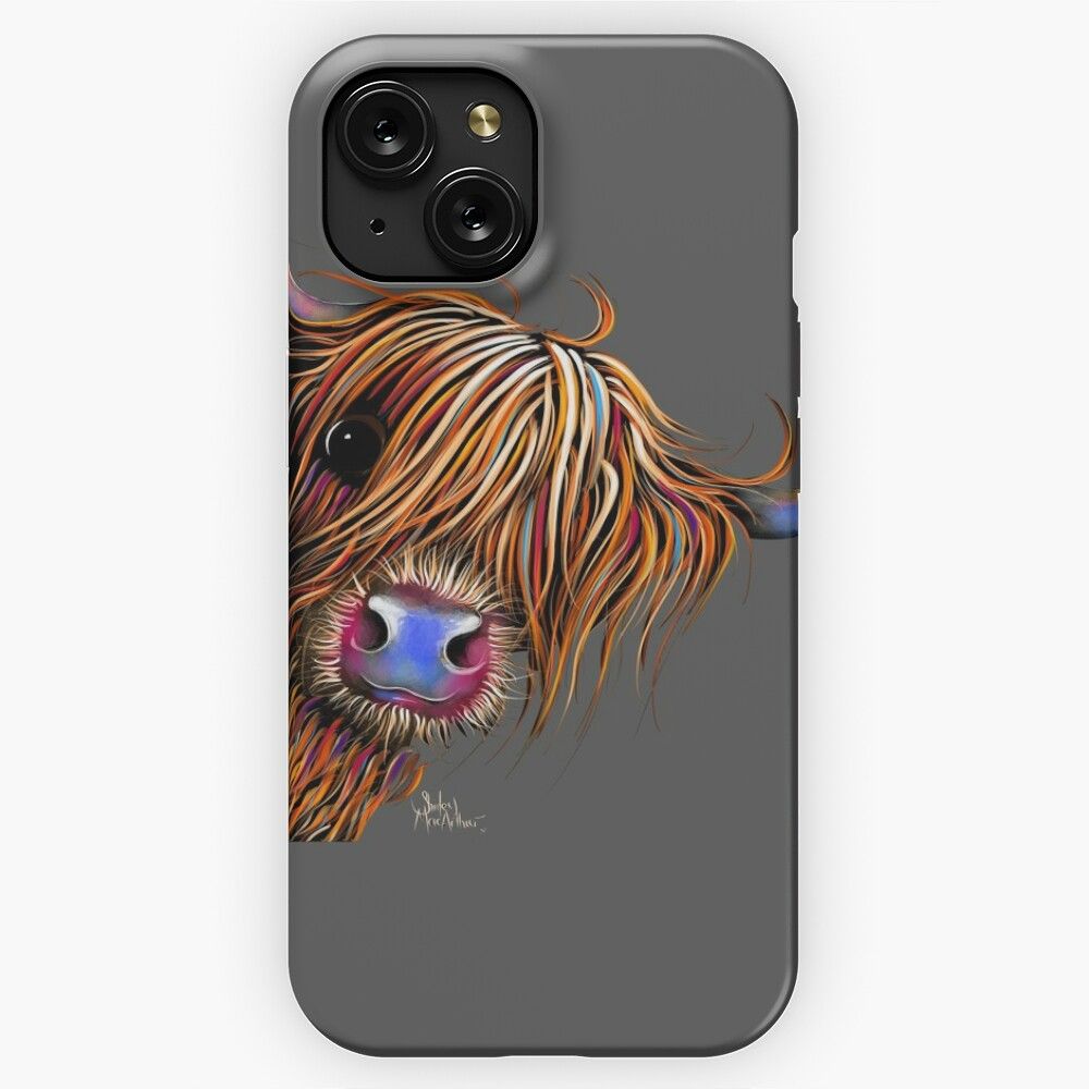Highland Cow Print Scottish Sugar Lump On Grey By Shirley Macarthur iPhone 15 Slim Phone Case Cover