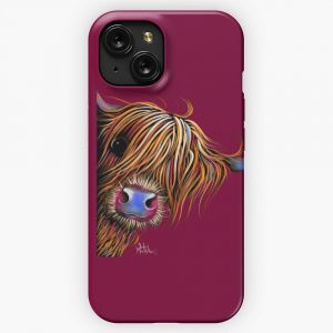 Highland Cow Print Scottish Sugar Lump On Magenta By Shirley Macarthur iPhone 15 Slim Phone Case Cover