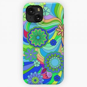 Hippy Trippy Flower Power Pattern iPhone 15 Slim Phone Case Cover