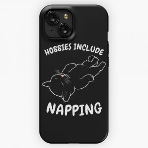 Hobbies Include Napping Sleeping Black Cat iPhone 15 Slim Phone Case Cover