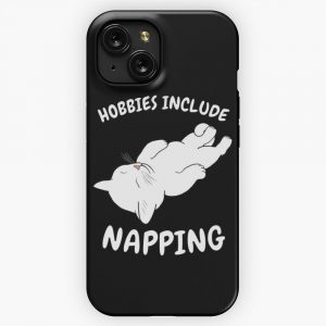 Hobbies Include Napping Sleeping White Cat iPhone 15 Slim Phone Case Cover