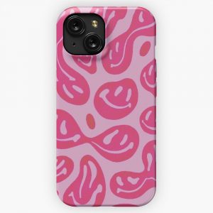 Hot Pink Melted Smiley Face Psychedelic Pattern iPhone 15 Slim Phone Case Cover