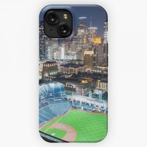 Houston Skyline Lit Up At Night With Minute Maid Park iPhone 15 Slim Phone Case Cover