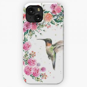 Hummingbird And Flowers Watercolor iPhone 15 Slim Phone Case Cover