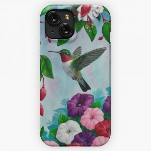 Hummingbirds And Fuchsias Purple iPhone 15 Slim Phone Case Cover