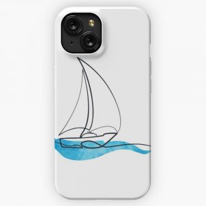 Hydro Flask Sticker Ocean Blue Watercolor Wave And Sailboat Line Art iPhone 15 Slim Phone Case Cover