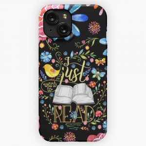 I Just Want To Read Black Floral iPhone 15 Slim Phone Case Cover