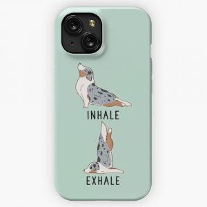 Inhale Exhale Australian Shepherd Yoga iPhone 15 Slim Phone Case Cover