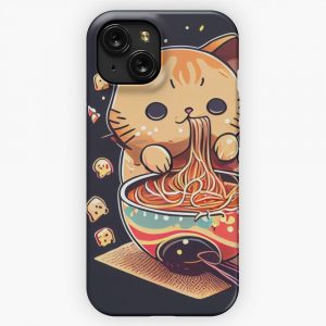 Japanese Cat Eating Ramen Noodles Cuteness Yummy iPhone 15 Slim Phone Case Cover