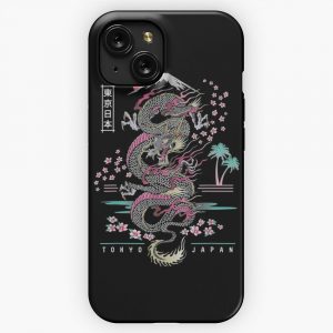 Japanese Dragon Asian Neon Retro 80S Style iPhone 15 Slim Phone Case Cover