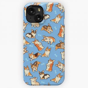 Jolly Corgis In Blue iPhone 15 Slim Phone Case Cover