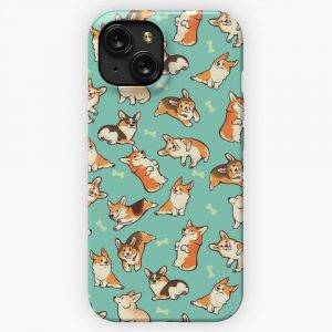 Jolly Corgis In Green iPhone 15 Slim Phone Case Cover