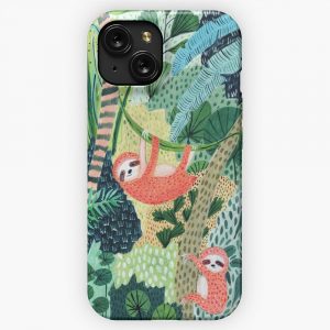 Jungle Sloth Family iPhone 15 Slim Phone Case Cover