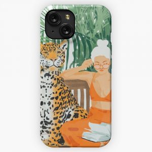 Jungle Vacay Modern Bohemian Blonde Woman Tropical Travel Leopard Wildlife Forest Reader iPhone 15 Slim Phone Case Cover