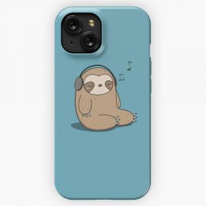 Kawaii Cute Sloth Listening To Music iPhone 15 Slim Phone Case Cover