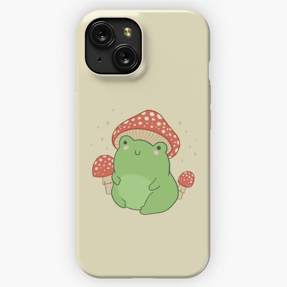 Kawaii Frog With Mushroom Hat Cottagecore Aesthetic Froggy Chubby Toad In Forest Themed Fantasy Toadstools iPhone 15 Slim Phone Case Cover