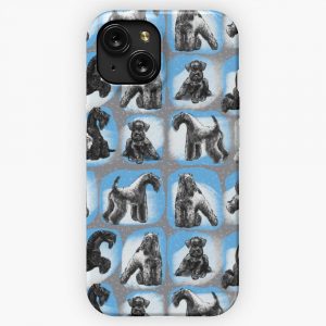 Kerry Blue Terrier On Blue Squares Graphic Drawing Mix White Blue iPhone 15 Slim Phone Case Cover