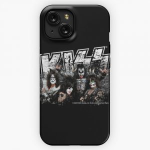 Kiss Rock Music Band Black White Effect Logo And All Membersk Music Band iPhone 15 Slim Phone Case Cover