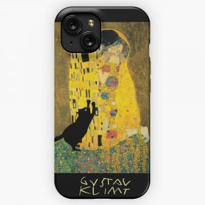 Klimts The Kiss With Cat Added iPhone 15 Slim Phone Case Cover