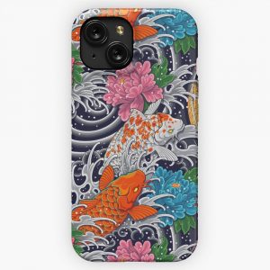 Koi Fish And Floral Pattern iPhone 15 Slim Phone Case Cover