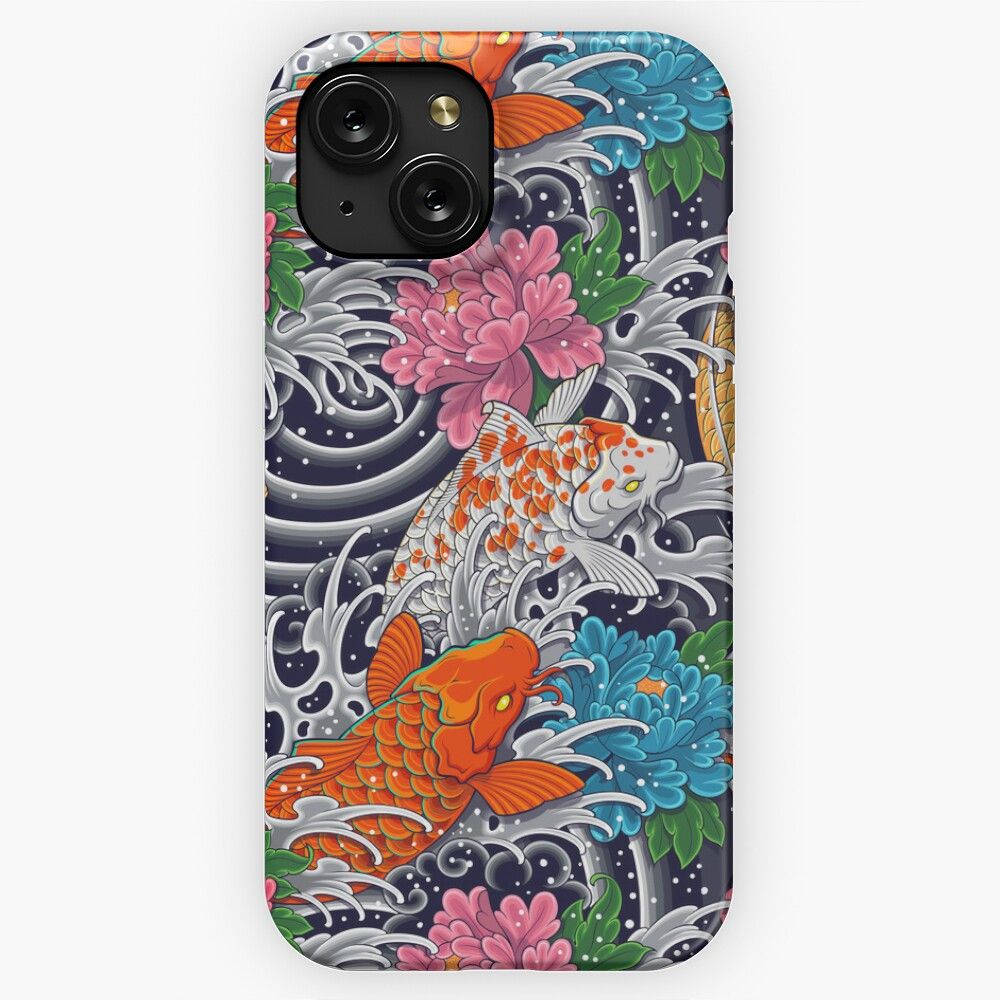 Koi Fish And Floral Pattern iPhone 15 Slim Phone Case Cover