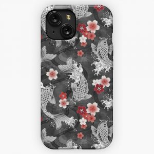 Koi Sakura Blossom In Black iPhone 15 Slim Phone Case Cover