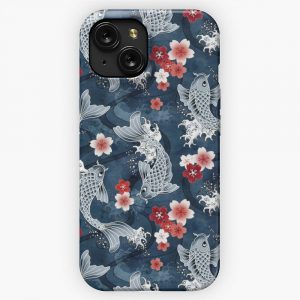 Koi Sakura Blossom In Blue iPhone 15 Slim Phone Case Cover