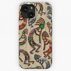 Kokopelli Rainbow Colors On Tribal Pattern iPhone 15 Slim Phone Case Cover