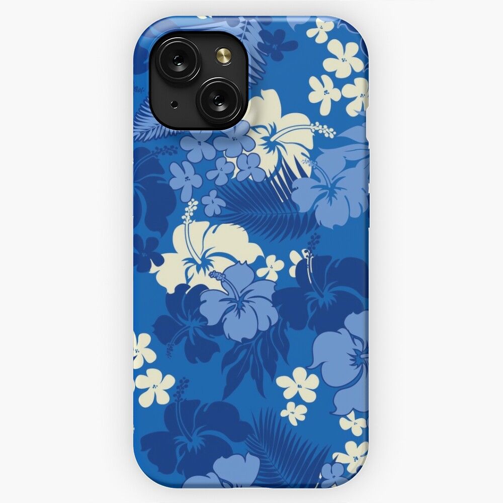 Kona Bay Hawaiian Hibiscus Aloha Shirt Print Royal Blue iPhone 15 Slim Phone Case Cover