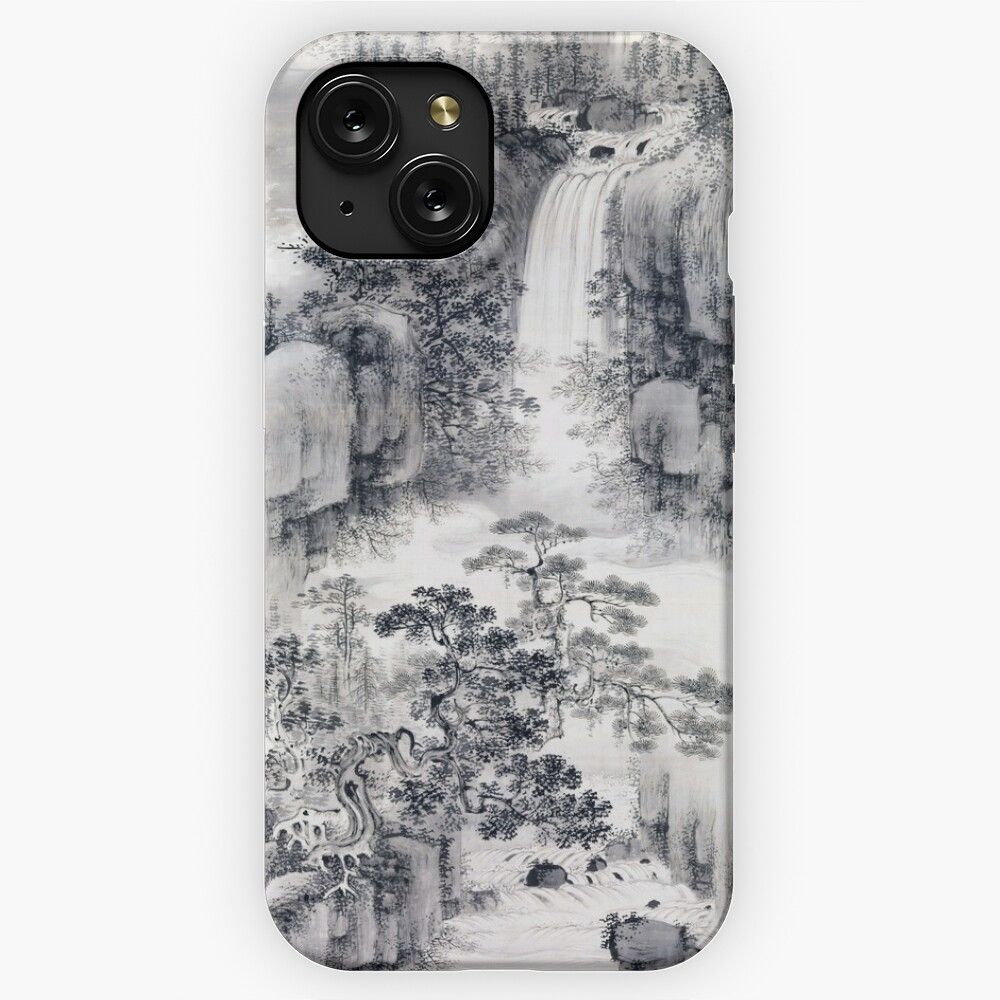 Landscape With Waterfall Restored Japanese Artwork iPhone 15 Slim Phone Case Cover