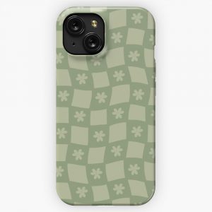 Large Floral Checker Board Pale Sage Green iPhone 15 Slim Phone Case Cover