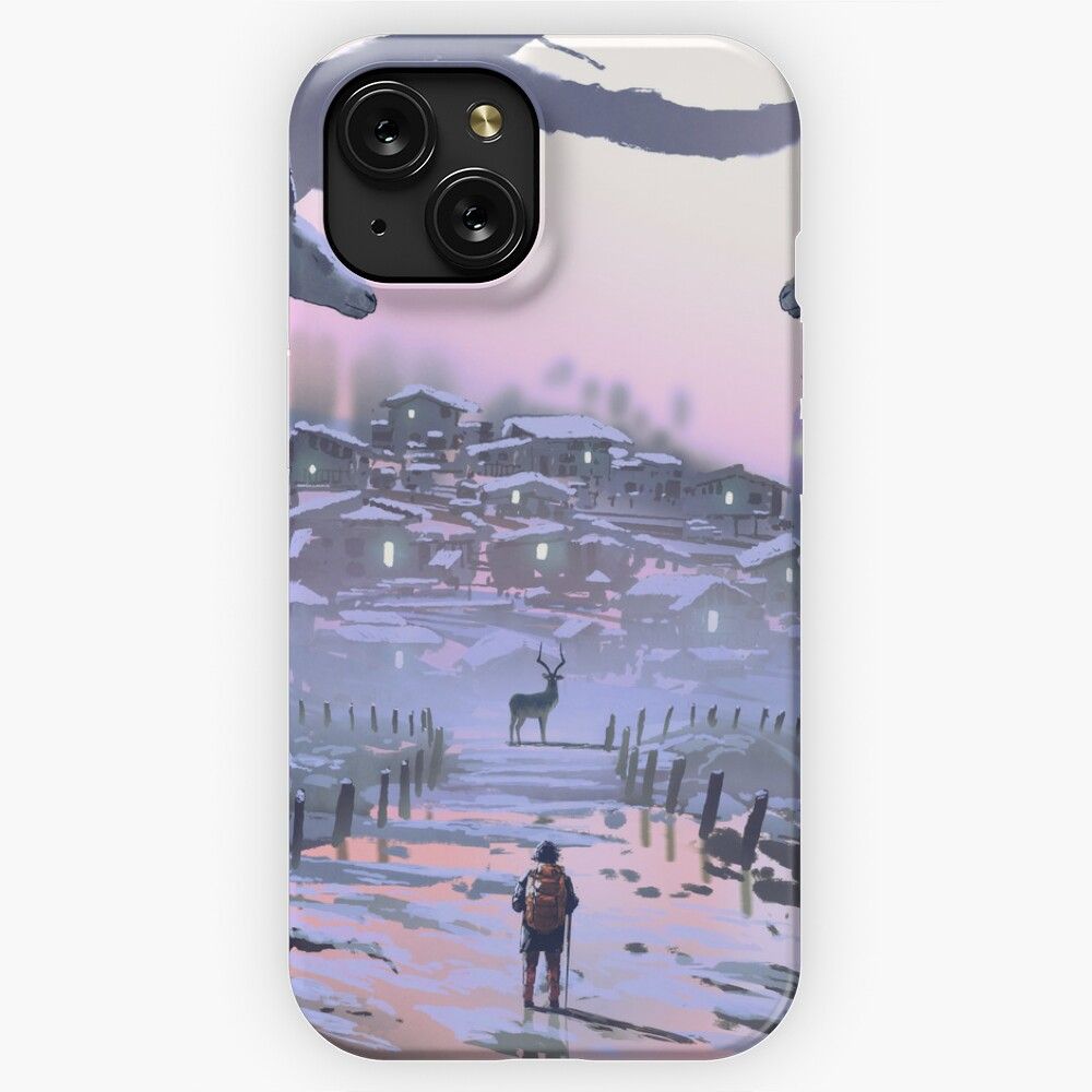 Legendary Animals Deer With Hiker On Old Village By Ian Fantasy iPhone 15 Slim Phone Case Cover