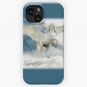Legendary Animals Unicorn With Wings On Snowy Mountain Fairy Tale Pegasus iPhone 15 Slim Phone Case Cover