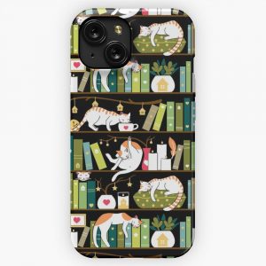 Library Cats Whimsical Cats On The Book Shelves iPhone 15 Slim Phone Case Cover