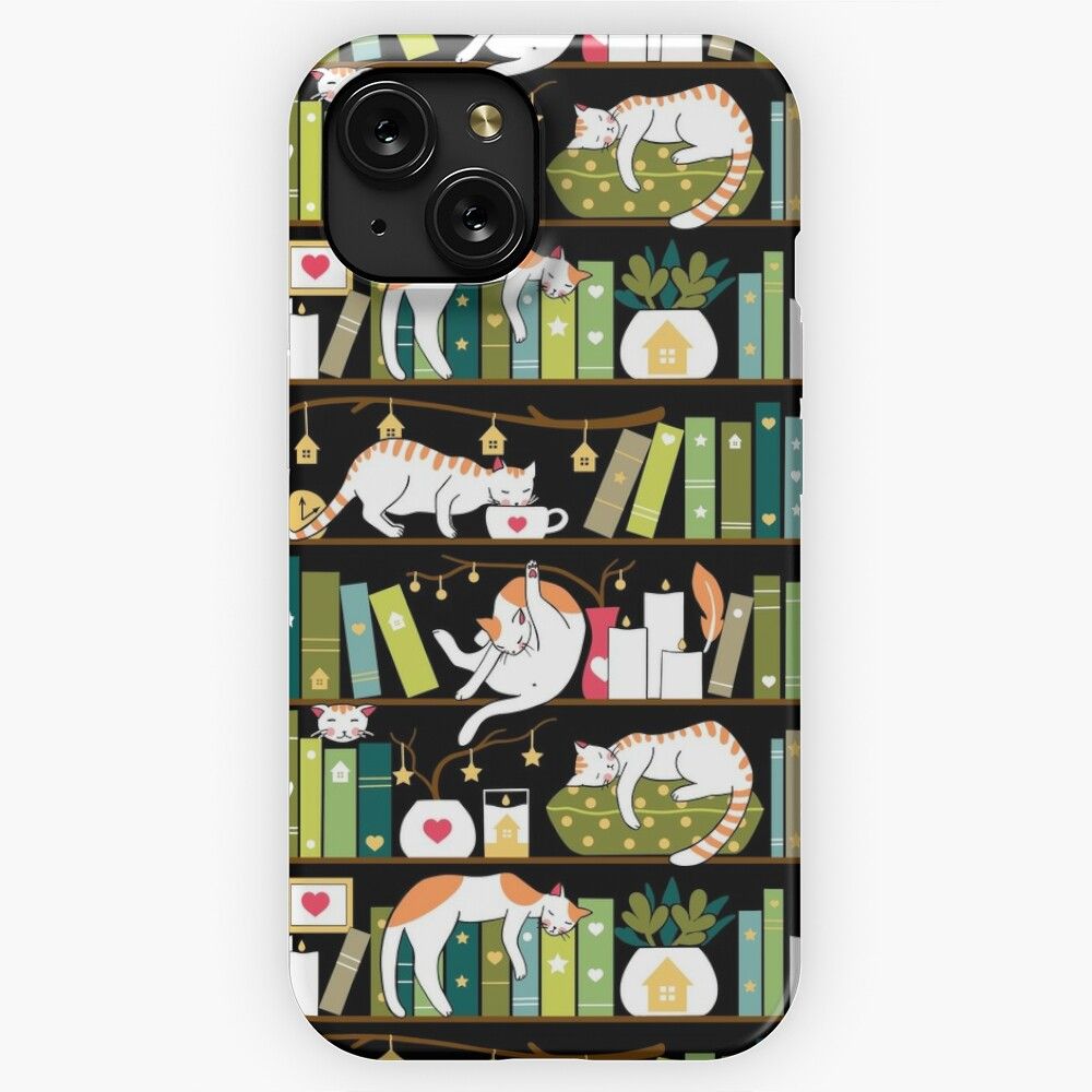 Library Cats Whimsical Cats On The Book Shelves iPhone 15 Slim Phone Case Cover