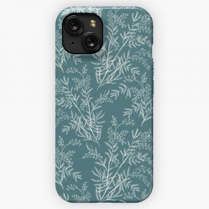 Line Art Acacia Pattern Emerald iPhone 15 Slim Phone Case Cover