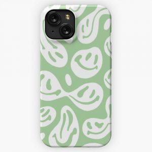 Liquid Smiley Faces Sage iPhone 15 Slim Phone Case Cover