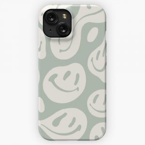 Liquid Smiley Sage Green iPhone 15 Slim Phone Case Cover