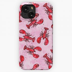 Lobsters Ink And Watercolor Red On Pink iPhone 15 Slim Phone Case Cover