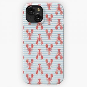 Lobsters On Blue Stripes iPhone 15 Slim Phone Case Cover