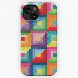 Log Cabin Pattern Patchwork Quilt Design iPhone 15 Slim Phone Case Cover