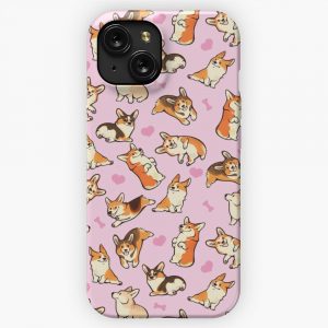 Lovey Corgis In Pink iPhone 15 Slim Phone Case Cover