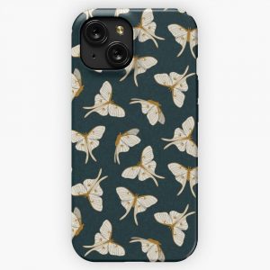 Luna Moth Gold On Dark Teal iPhone 15 Slim Phone Case Cover