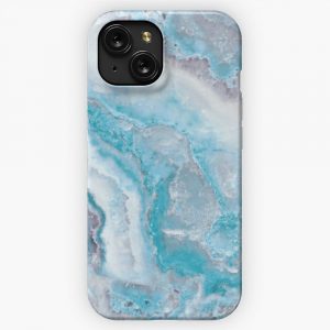 Luxury Mermaid Blue Faux Agate Marble Geode Gem iPhone 15 Slim Phone Case Cover