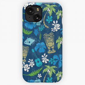 Makapuu Beach Hawaiian Batik Print Navy And Turquoise Colorway iPhone 15 Slim Phone Case Cover