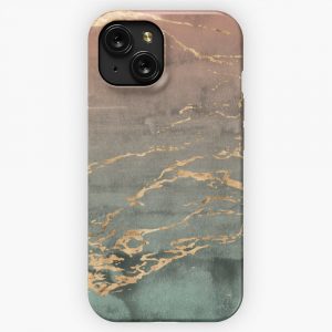 Marble Gold Coral Mint Gradient Cover iPhone 15 Slim Phone Case Cover