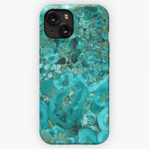 Marble Turquoise Blue Gold iPhone 15 Slim Phone Case Cover