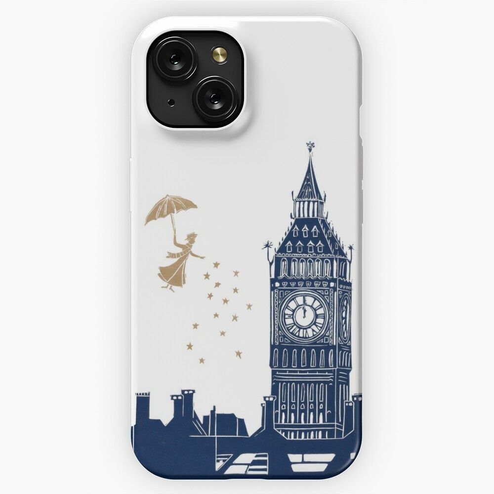 Mary Poppins And Big Ben Linocut iPhone 15 Slim Phone Case Cover